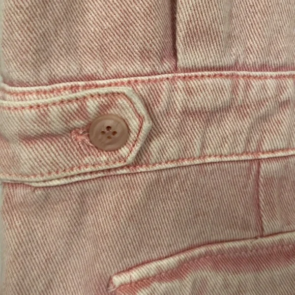Spool 72 distressed pink denim jean jumpsuit overalls size small Petite - Picture 11 of 12